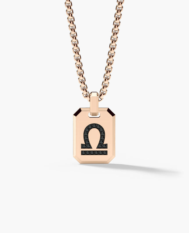 LIBRA MINI ZODIAC Dog Tag Gold Pendant with 0.25ct Black Diamonds
