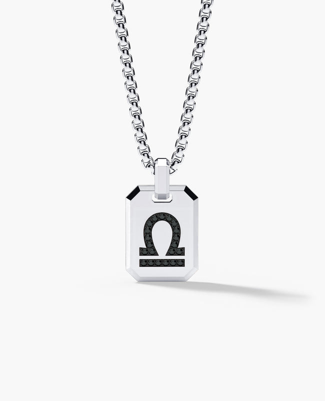 LIBRA MINI ZODIAC Dog Tag Gold Pendant with 0.25ct Black Diamonds