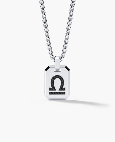 LIBRA MINI ZODIAC Dog Tag Gold Pendant with 0.25ct Black Diamonds