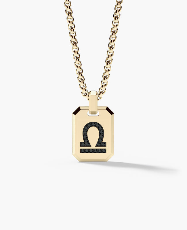 LIBRA MINI ZODIAC Dog Tag Gold Pendant with 0.25ct Black Diamonds