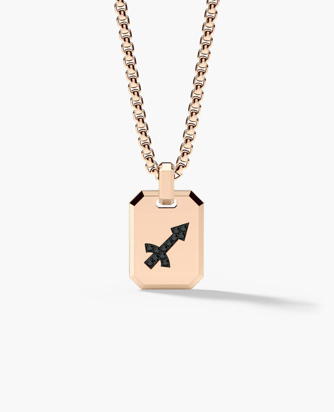 SAGITTARIUS MINI ZODIAC Dog Tag Gold Pendant with 0.25ct Black Diamonds