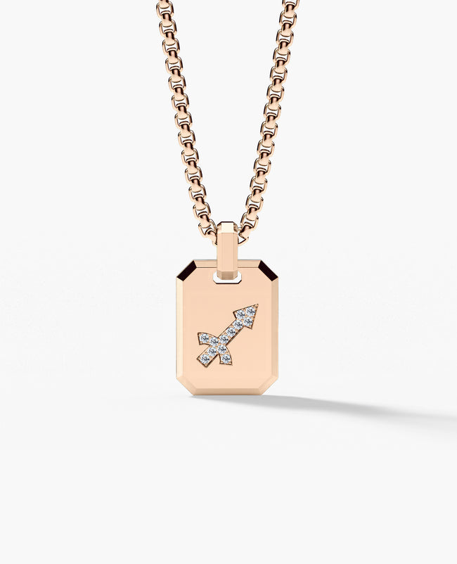 SAGITTARIUS MINI ZODIAC Dog Tag Gold Pendant with 0.25ct Diamonds