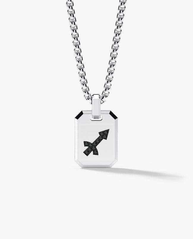 SAGITTARIUS MINI ZODIAC Dog Tag Gold Pendant with 0.25ct Black Diamonds