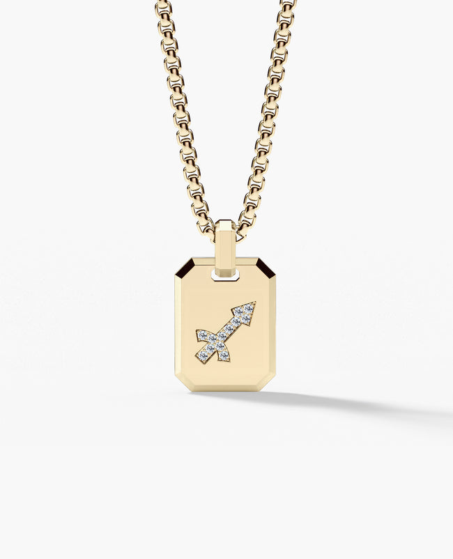 SAGITTARIUS MINI ZODIAC Dog Tag Gold Pendant with 0.25ct Diamonds