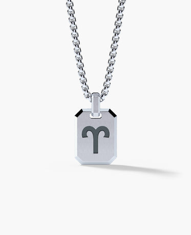 ARIES MINI ZODIAC Dog Tag Silver Pendant