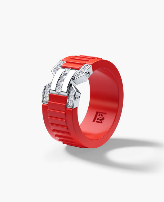 Ready to Ship - BRIGGS Atomic Silicone & 18k White Gold Ring with 0.20ct Diamonds