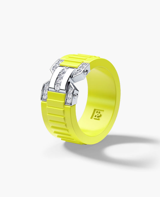 Ready to Ship - BRIGGS Atomic Silicone & 14k White Gold Ring with 0.20ct Diamonds