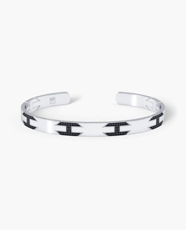 BRIGGS Gold Cuff Bangle Bracelet with Black Diamonds - 6.5mm