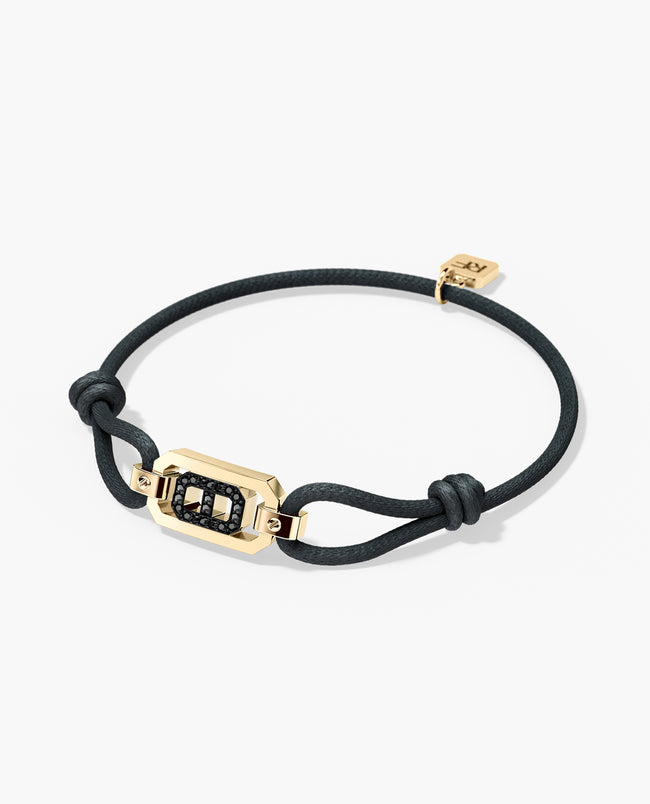 BRIGGS Cord Bracelet with Gold Charm & 0.10ct Black Diamonds