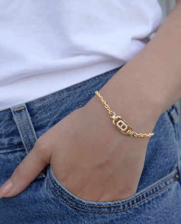 BRIGGS Gold Charm Bracelet with 0.10ct Black Diamonds