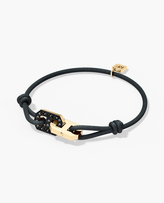 BRIGGS Cord Bracelet with Gold Charm & 0.45ct Black Diamonds