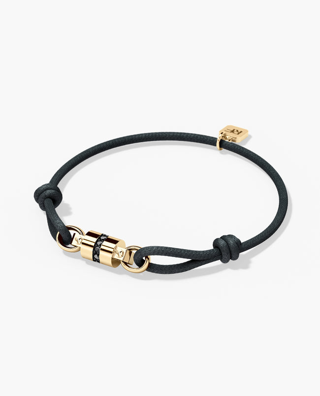 Ready to Ship - FRANKLIN Cord Bracelet with Gold Charm & 0.17ct Black Diamonds