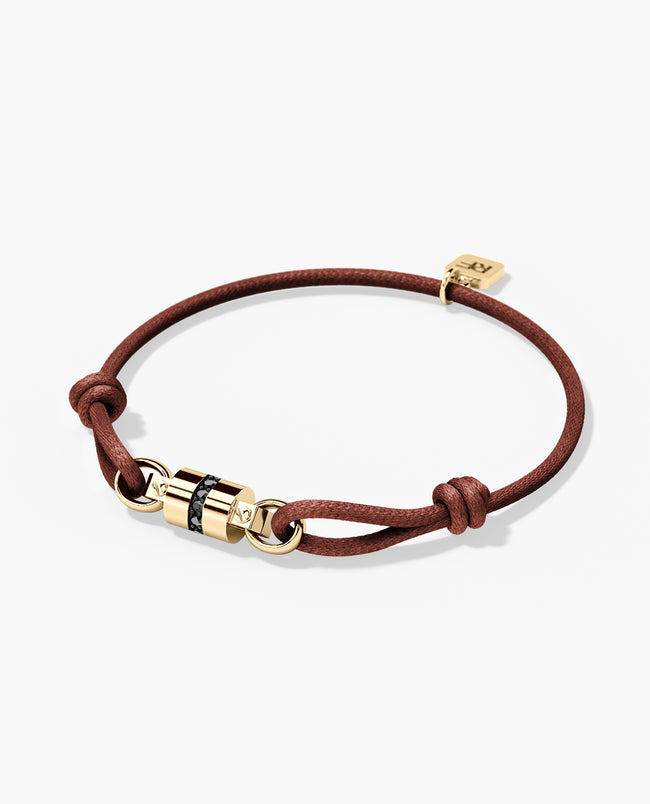 Ready to Ship - FRANKLIN Cord Bracelet with Gold Charm & 0.17ct Black Diamonds