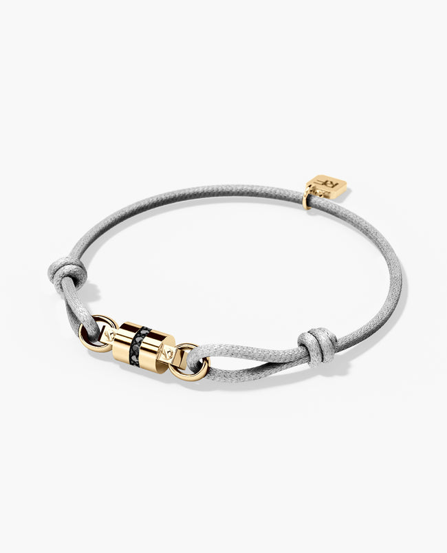 Ready to Ship - FRANKLIN Cord Bracelet with Gold Charm & 0.17ct Black Diamonds