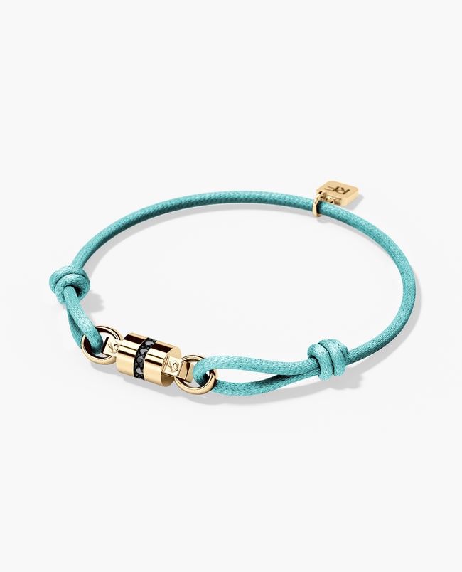 Ready to Ship - FRANKLIN Cord Bracelet with Gold Charm & 0.17ct Black Diamonds