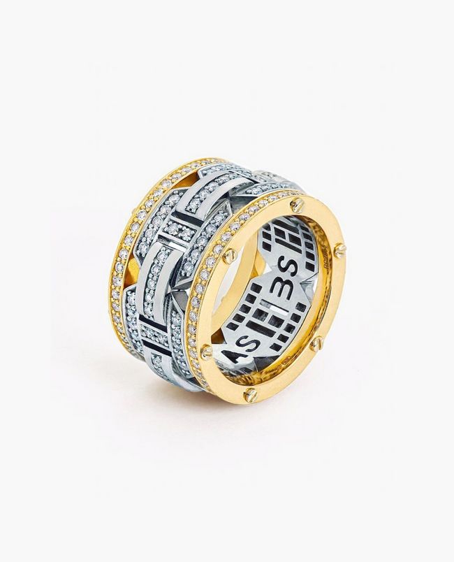 Ready to Ship - BRIGGS Two-Tone Gold Ring with 2.10ct Diamonds with Initials