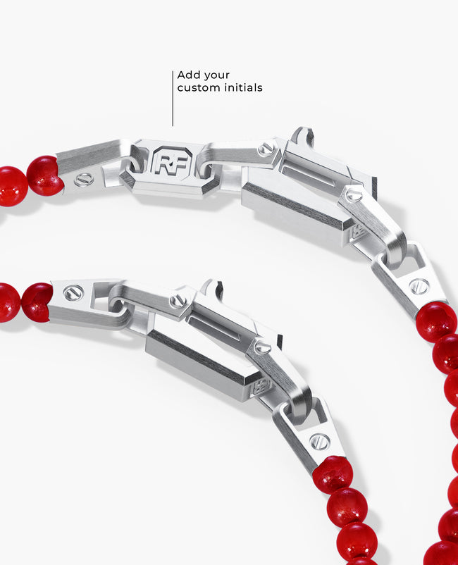 POWER BEADS Bracelet with Silver Lock & Red Coral