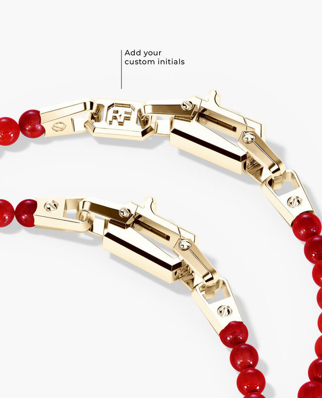 POWER BEADS Bracelet with Gold Lock & Red Coral