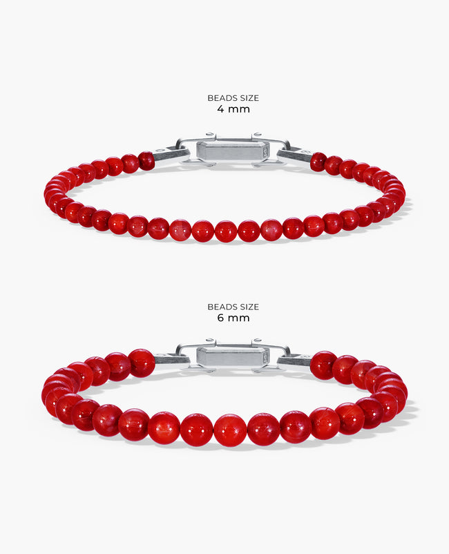 POWER BEADS Bracelet with Silver Lock & Red Coral