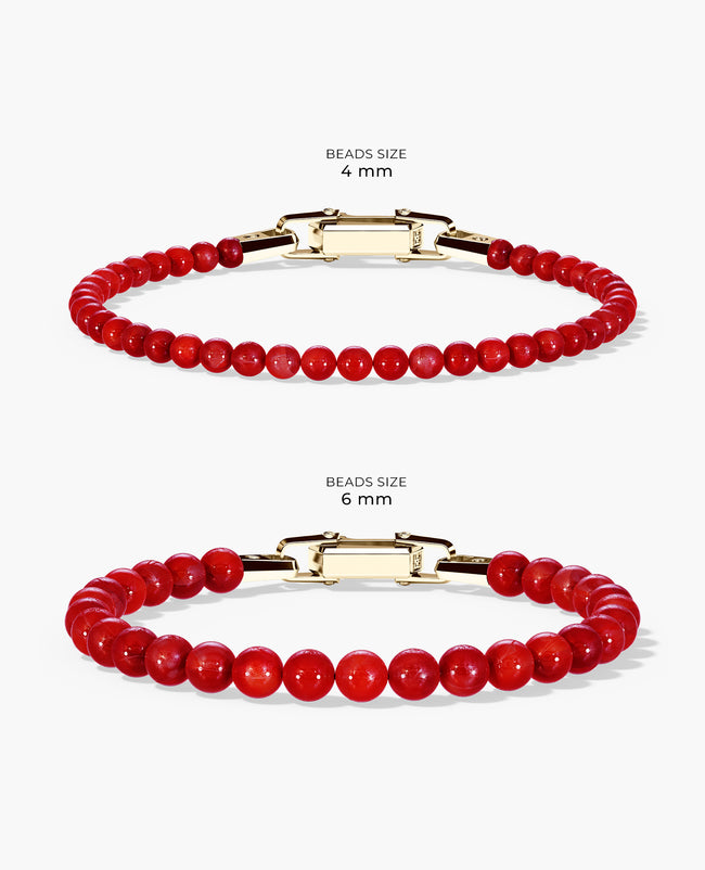 POWER BEADS Bracelet with Gold Lock & Red Coral