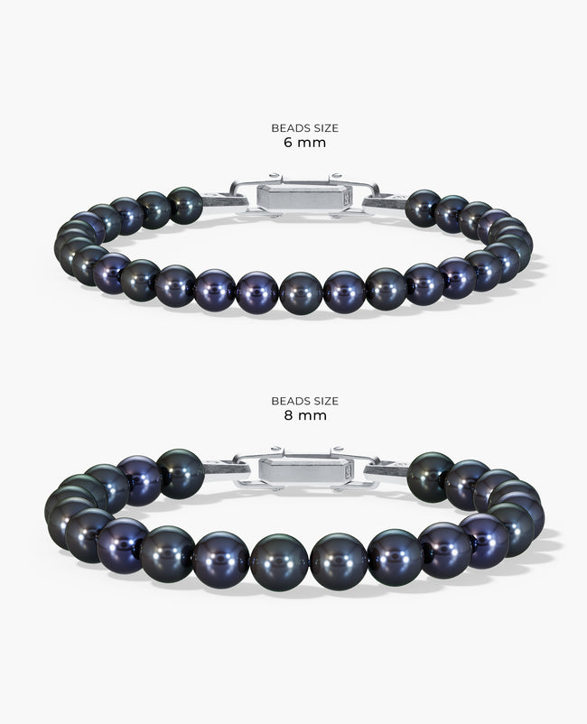 Ready to Ship - POWER BEADS Bracelet with Silver Lock & Black Pearl