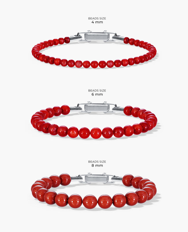 Ready to Ship - POWER BEADS Bracelet with Silver Lock & Red Coral