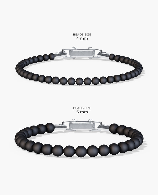 POWER BEADS Bracelet with Silver Lock & Matt Onyx
