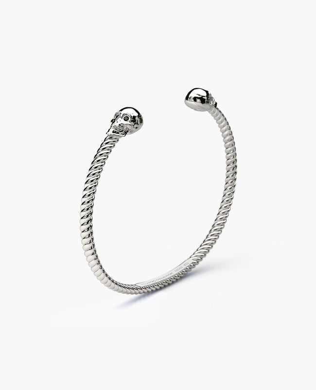 SKULL Silver Cuff Bracelet with Black Diamonds - 4mm