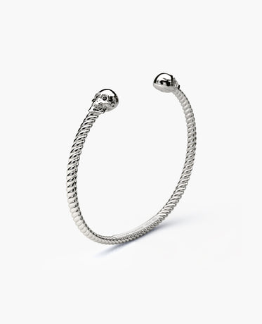SKULL Silver Cuff Bracelet with Black Diamonds - 4mm