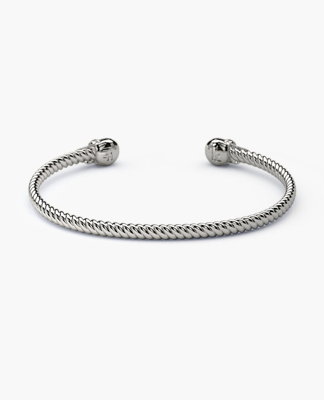 SKULL Silver Cuff Bracelet with Black Diamonds - 4mm