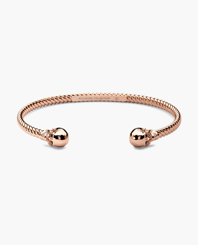 SKULL Gold Cuff Bracelet with Black Diamonds - 4mm
