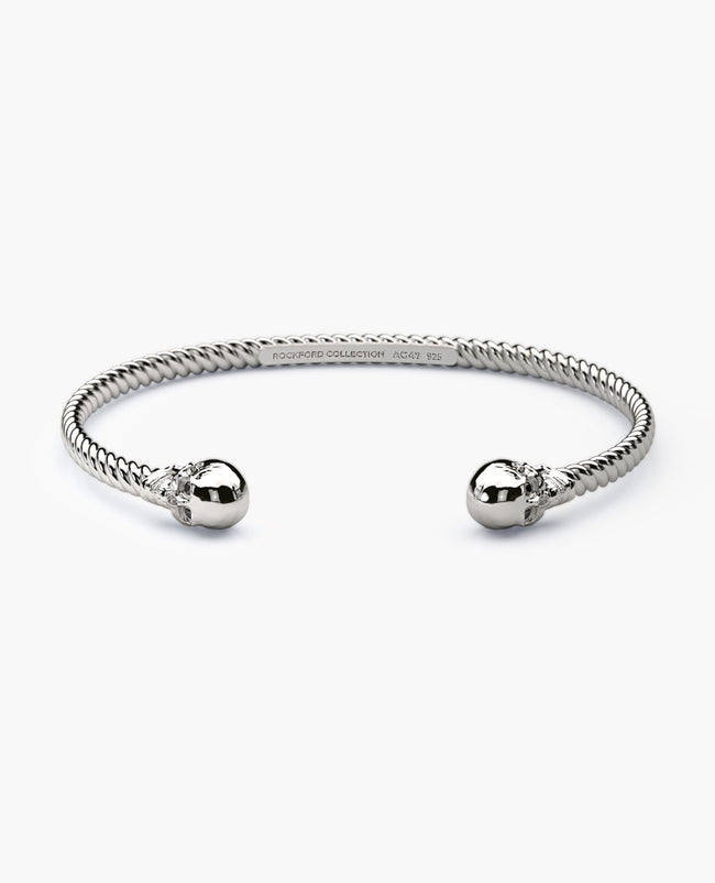 SKULL Silver Cuff Bracelet with Black Diamonds - 4mm