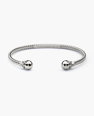 SKULL Silver Cuff Bracelet with Black Diamonds - 4mm
