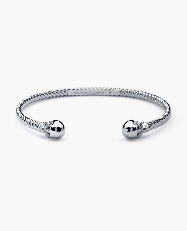 SKULL Gold Cuff Bracelet with Black Diamonds - 4mm