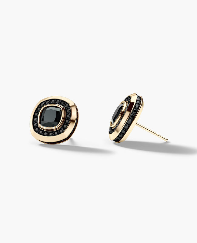 HALO Gold Cushion Cut Single Stud Earring with 0.50ct - 1.35ct Black Diamonds