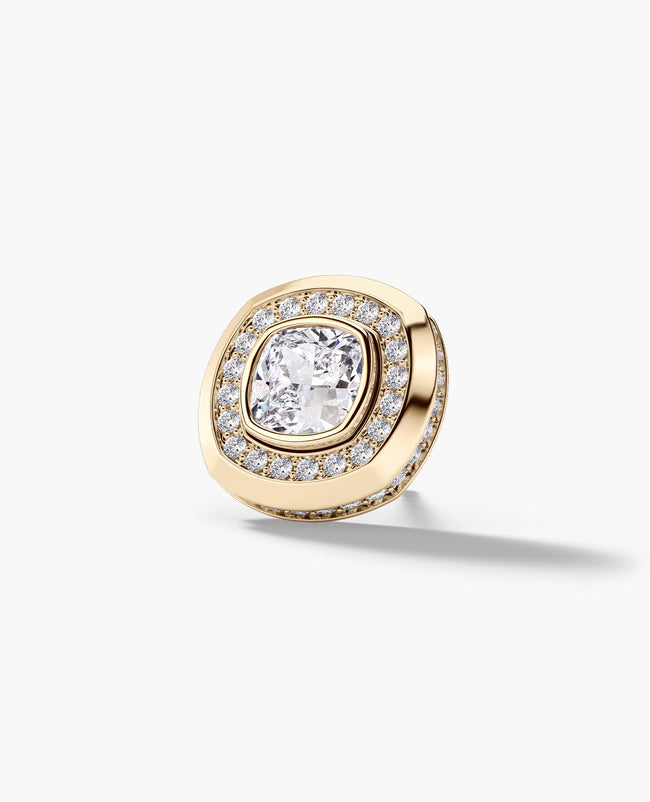 Ready to Ship - HALO Gold Cushion Cut Single Stud Earring with 0.80ct Diamonds