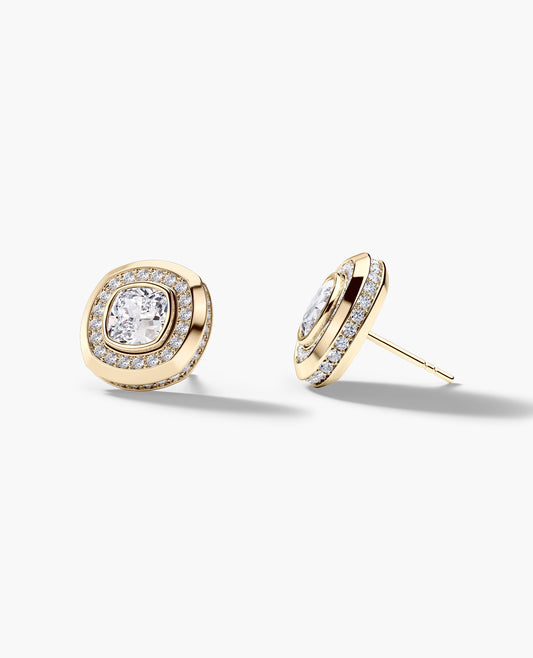Ready to Ship - HALO Gold Cushion Cut Single Stud Earring with 0.80ct Diamonds