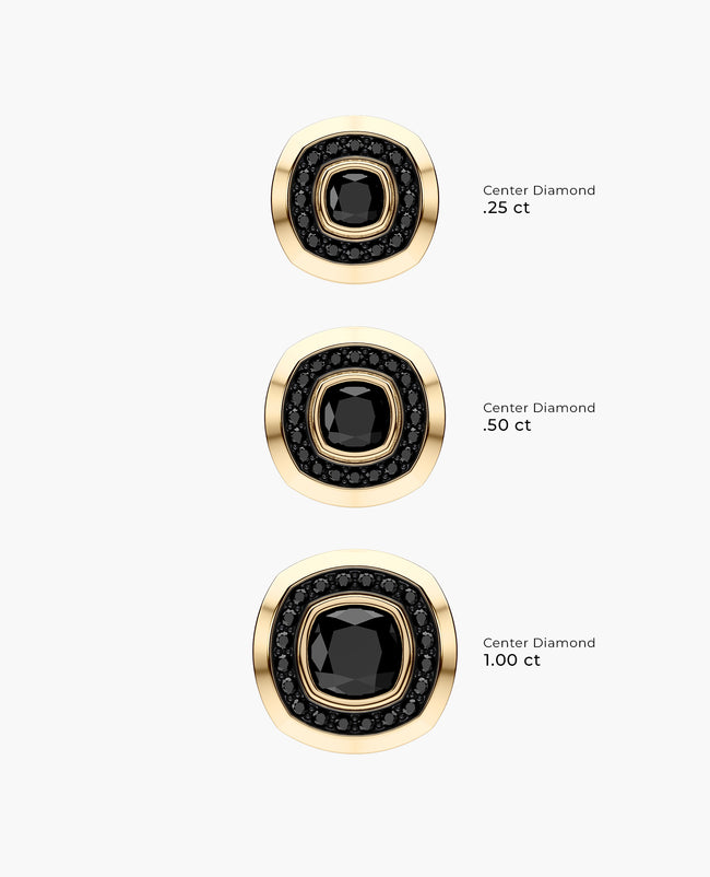 HALO Gold Cushion Cut Single Stud Earring with 0.50ct - 1.35ct Black Diamonds