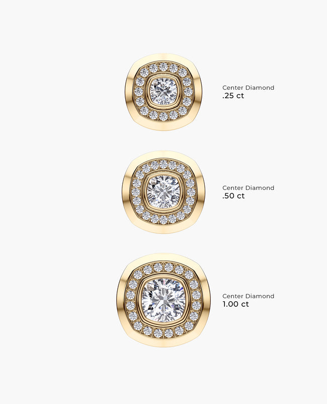 Ready to Ship - HALO Gold Cushion Cut Single Stud Earring with 0.80ct Diamonds