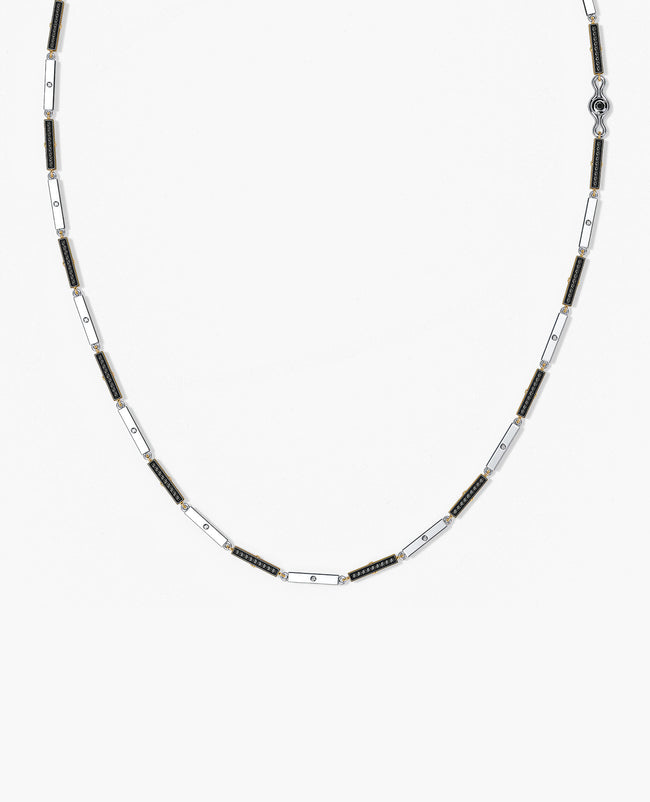 BAR CHAIN Two-Tone Necklace with Black Diamonds
