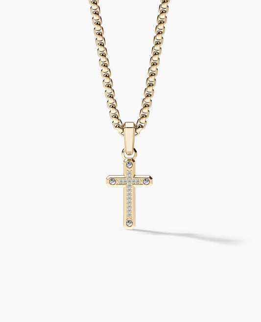 Ready to Ship - CROSS Pendant in 14k Yellow & White Gold with 0.05ct Diamonds (25mm)