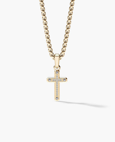 Ready to Ship - CROSS Pendant in 14k Yellow & White Gold with 0.05ct Diamonds (25mm)