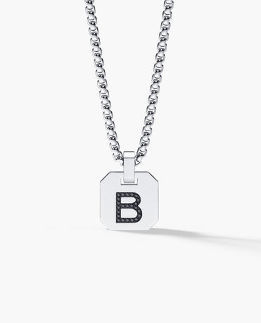 INITIAL DOG TAG Gold Pendant with 0.10ct Black Diamonds