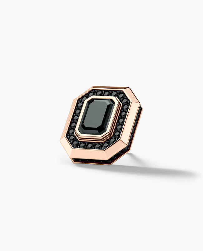 HALO Gold Emerald Cut Single Stud Earring with 1.40ct Black Diamonds