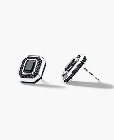 HALO Gold Emerald Cut Single Stud Earring with 0.55ct - 1.40ct Black Diamonds