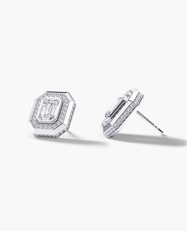 HALO Gold Emerald Cut Single Stud Earring with 1.40ct Diamonds