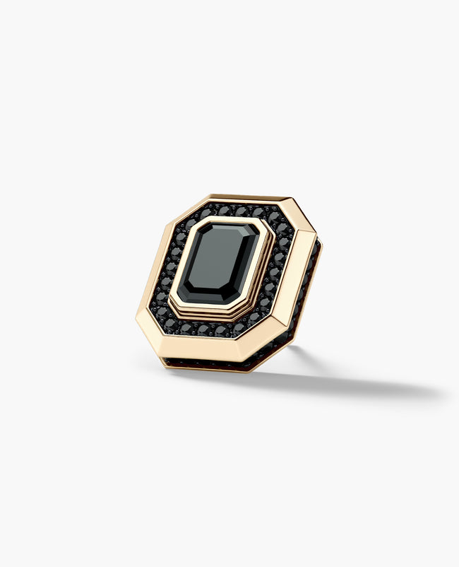 HALO Gold Emerald Cut Single Stud Earring with 1.40ct Black Diamonds