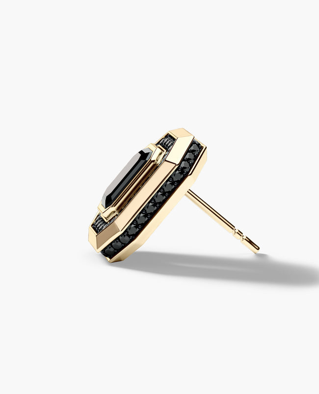 HALO Gold Emerald Cut Single Stud Earring with 1.40ct Black Diamonds
