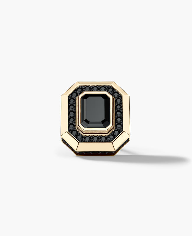 HALO Gold Emerald Cut Single Stud Earring with 1.40ct Black Diamonds