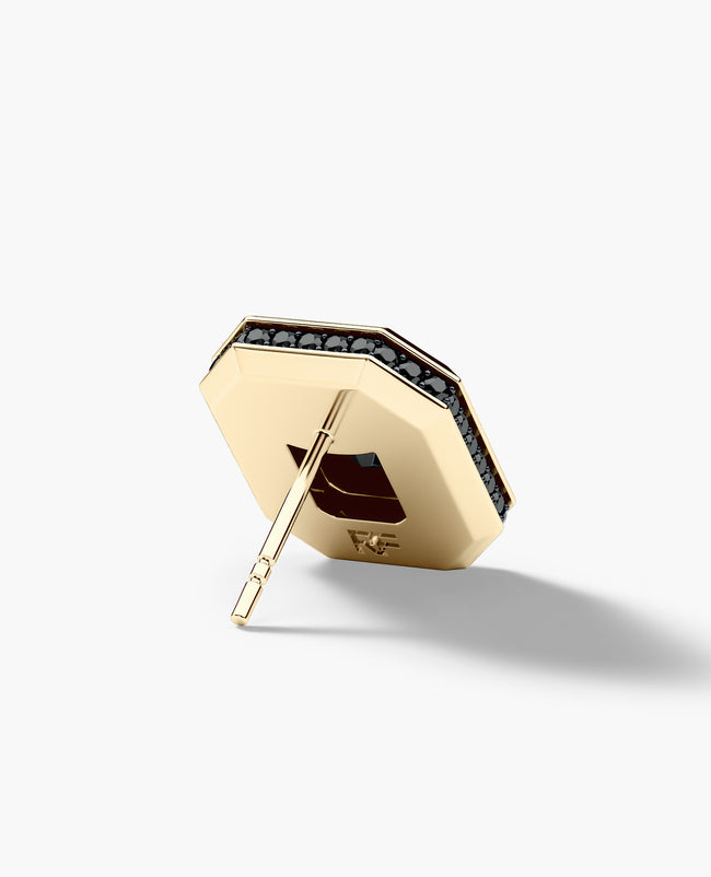 HALO Gold Emerald Cut Single Stud Earring with 1.40ct Black Diamonds